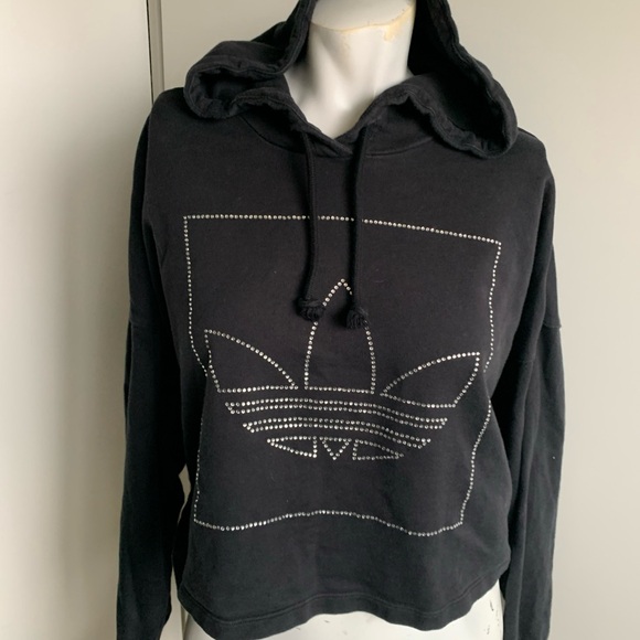 Adidas cropped rhinestones women’s small black hoodie sweatshirt - Picture 5 of 5